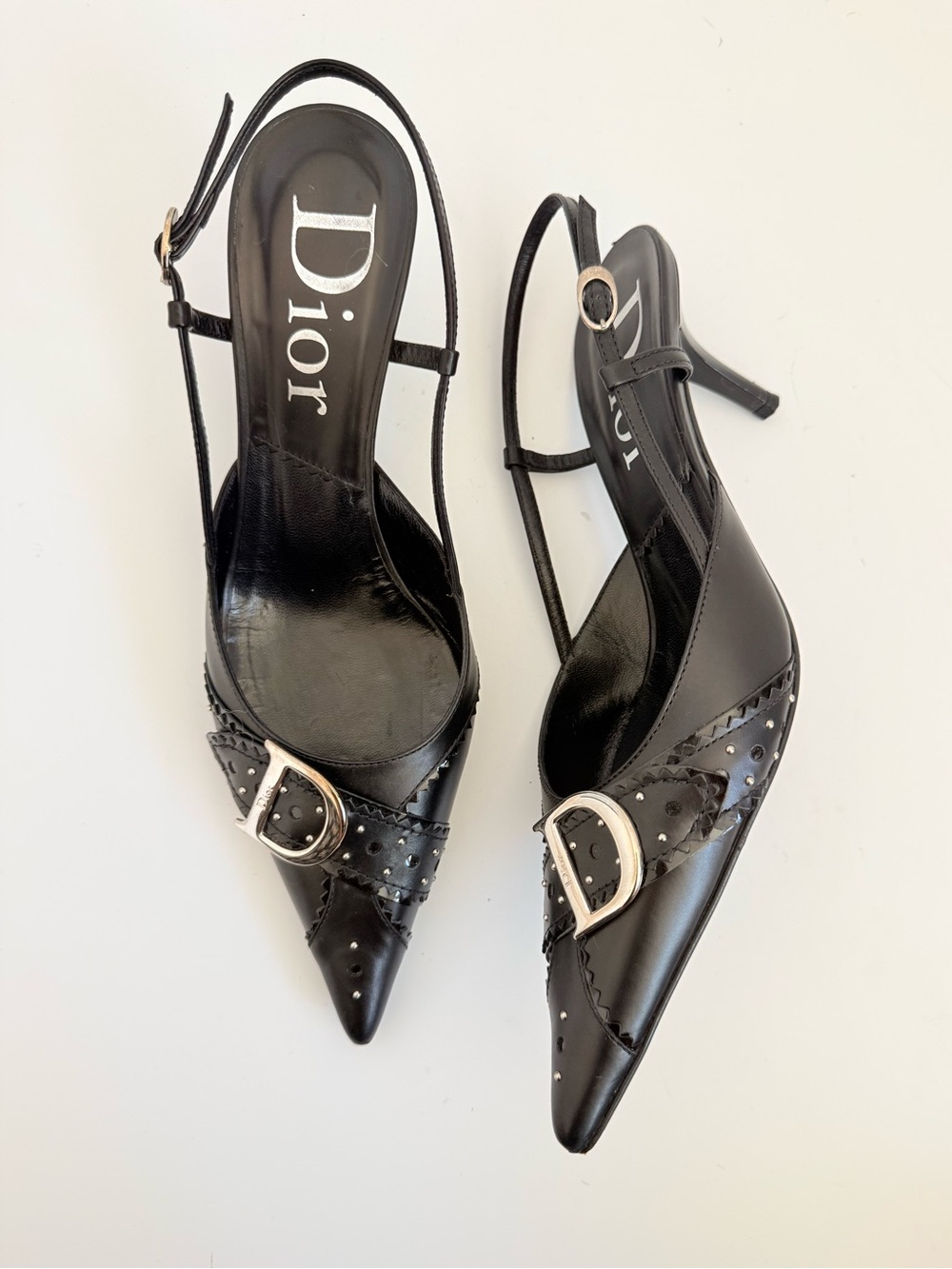 Christian Dior D Trick Slingback Pumps 38.5 Black CD Buckle Galliano 2004 - Picture 1 of 11